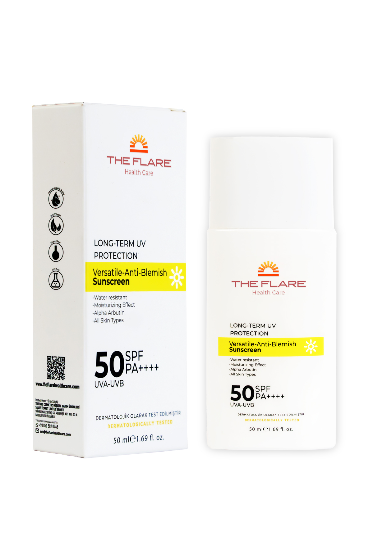 واقي شمس spf 50   مضاد للبقع ،سريع الامتصاص ،مقاوم للماء ،يوفر حمايه عاليه ومناسب لجميع انواع البشرة – 50 مل